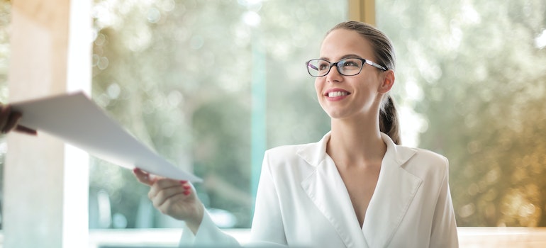 A woman in an interview