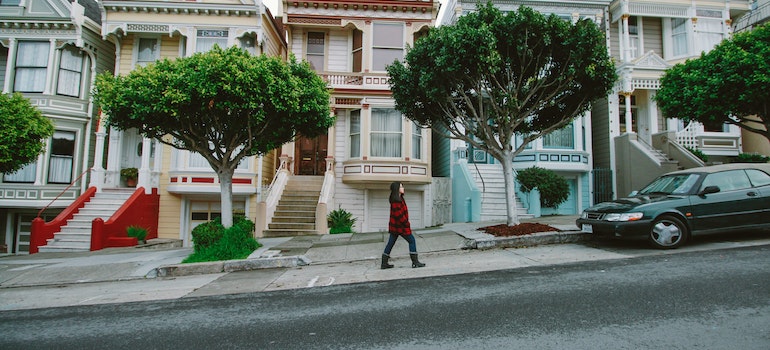 A woman walking in one of the best neighborhoods for families in San Francisco