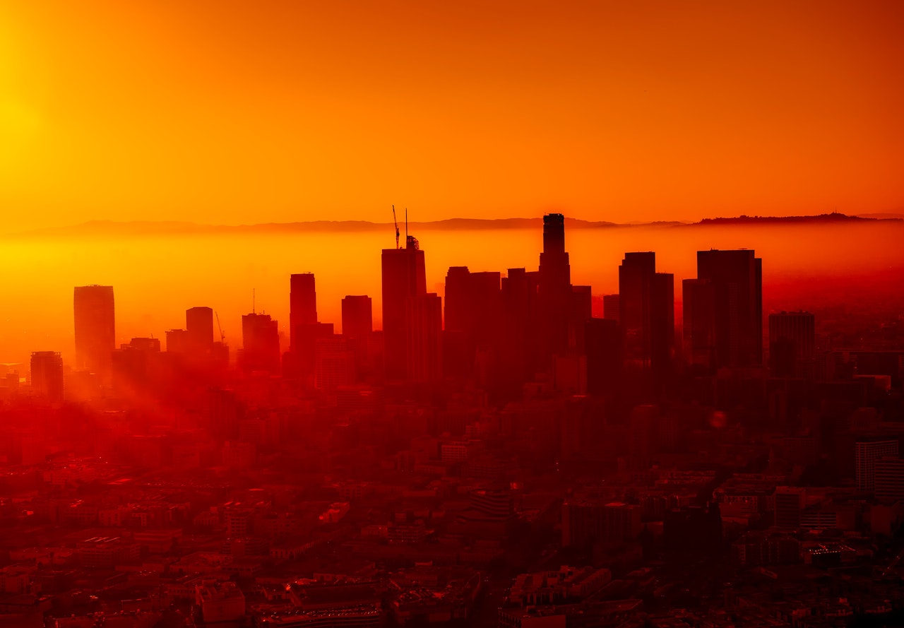 Two tone orange photo of Los Angeles skyline