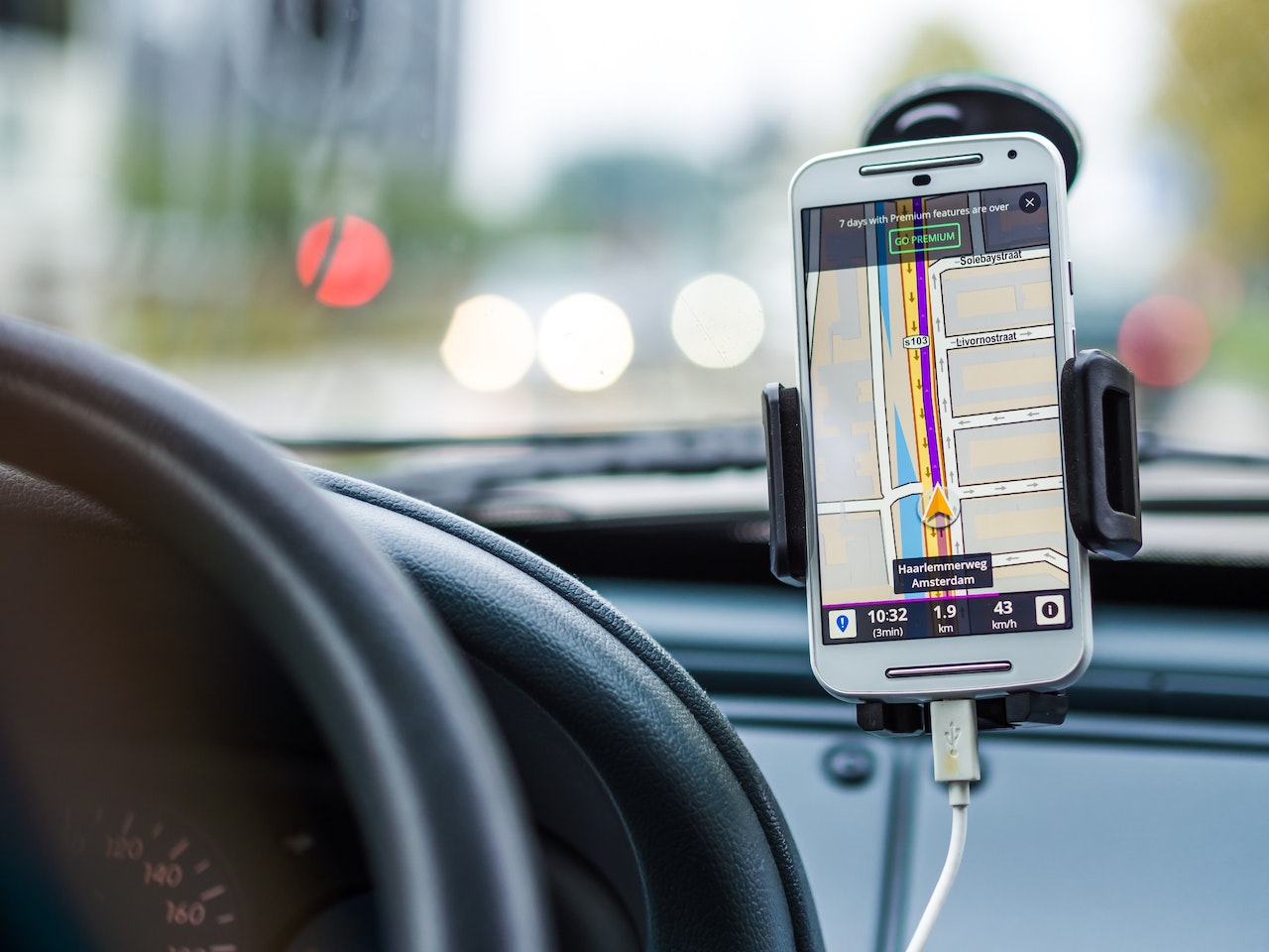 A phone with gps in a car