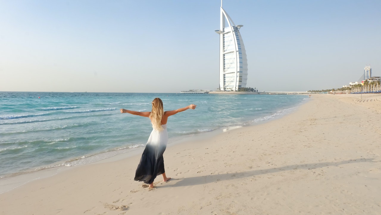 A woman on a beach in Dubai