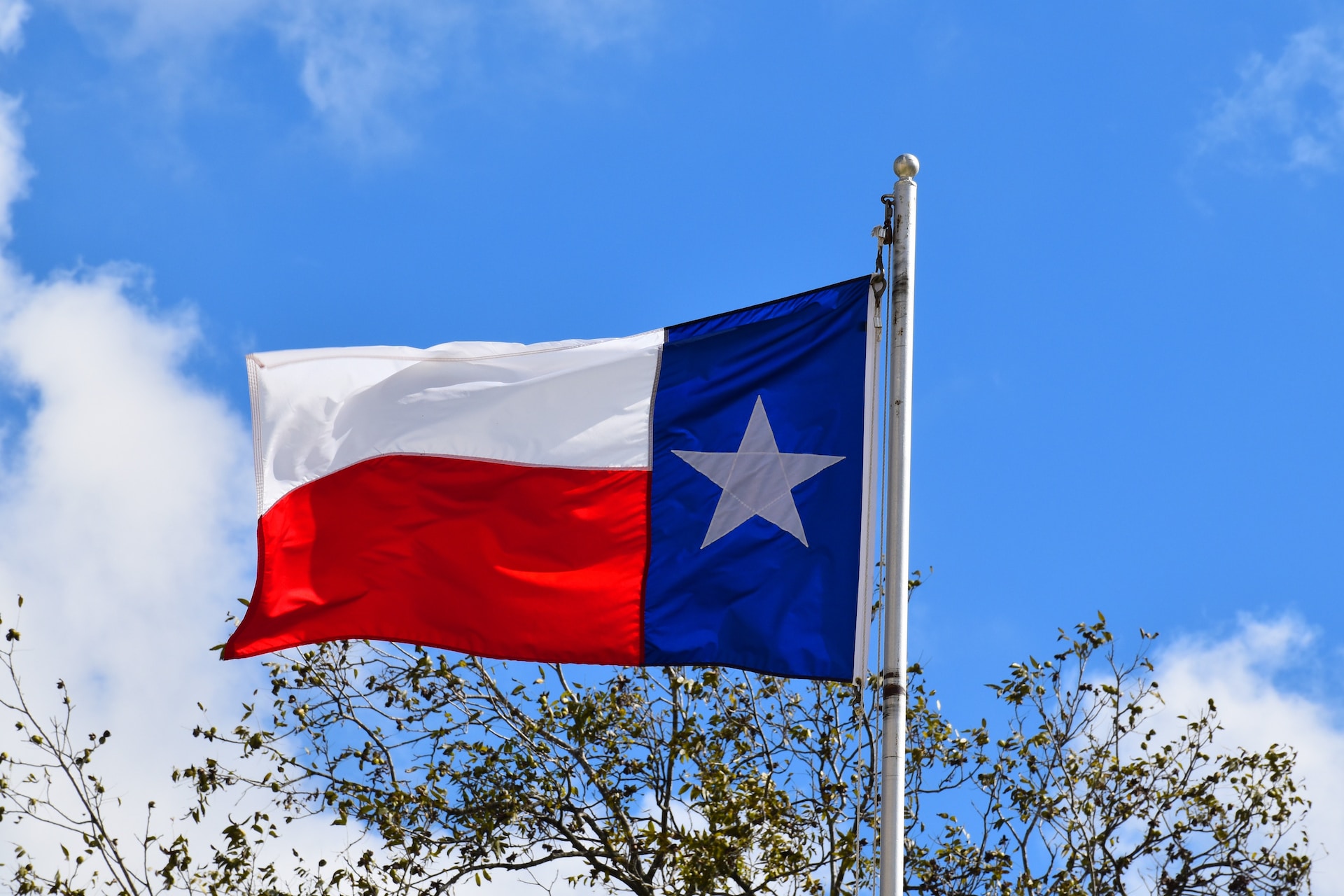 Texas State flag under the clear blue sky