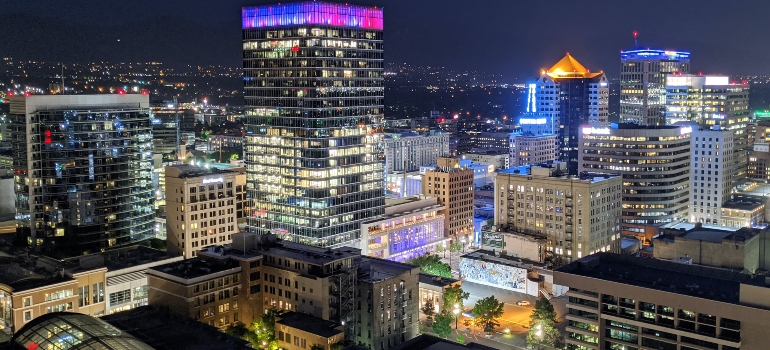 Skyscrapers in a big city during the night