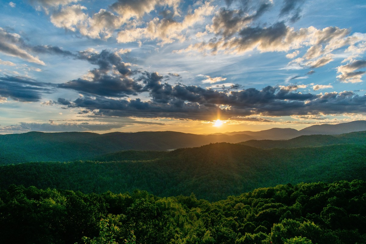 Sunset over the hills in North Carolina