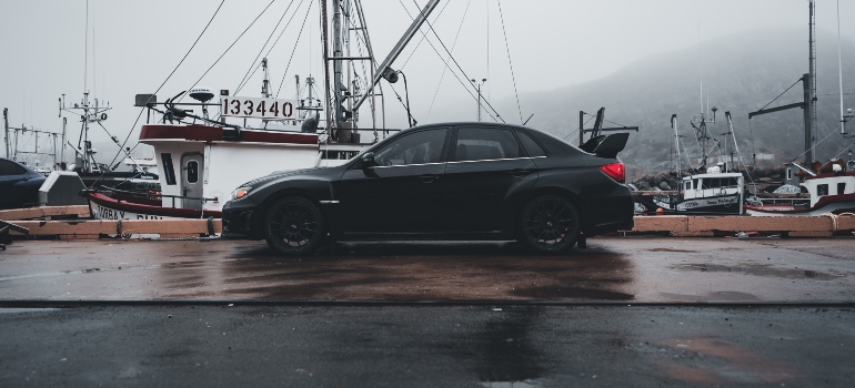 A black car in a port