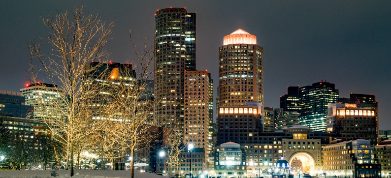 Boston buildings at night