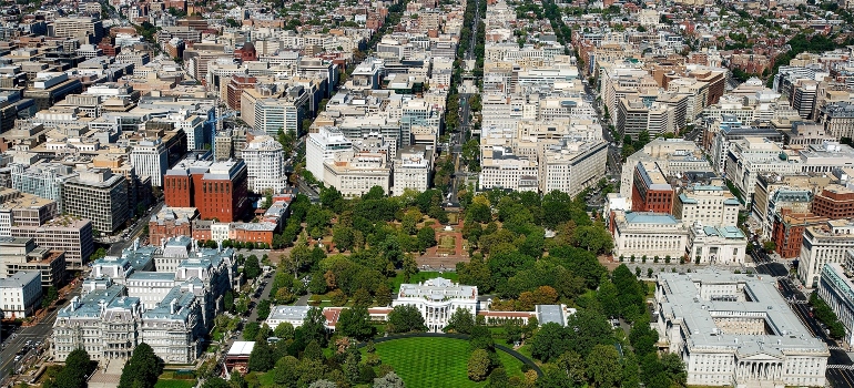 An aerial view of Washington DC