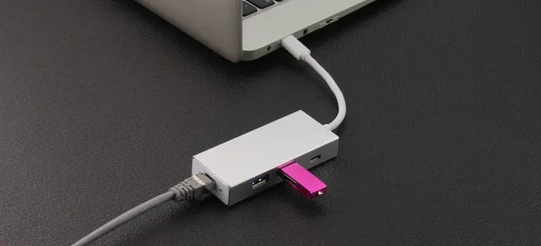 A USB device connected to a laptop