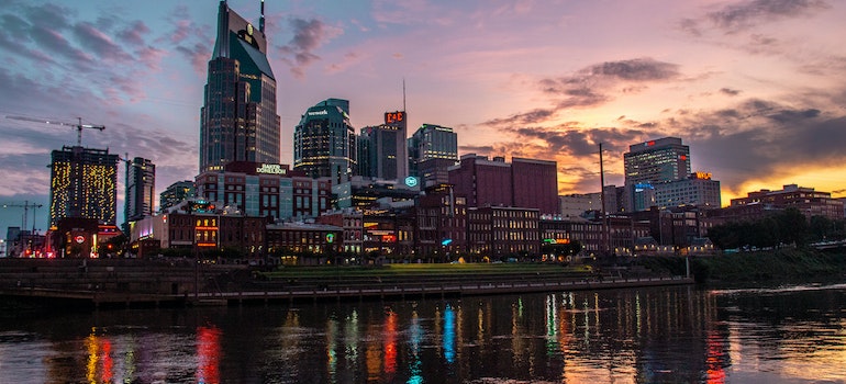 Nashville buildings during the sunset - a view to enjoy after moving from Virginia to Tennessee