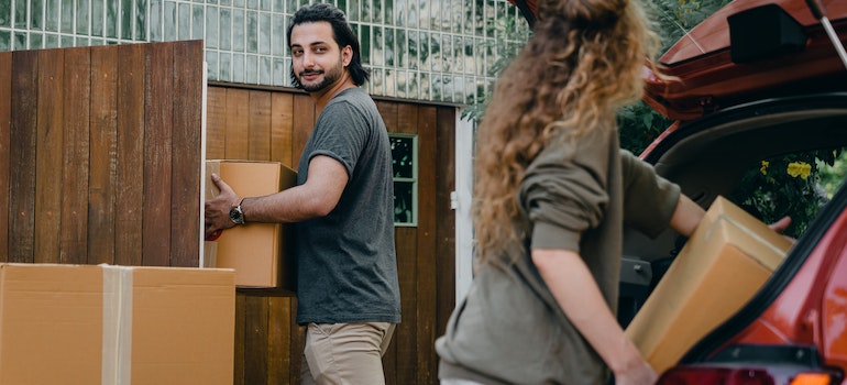 couple packing for a move