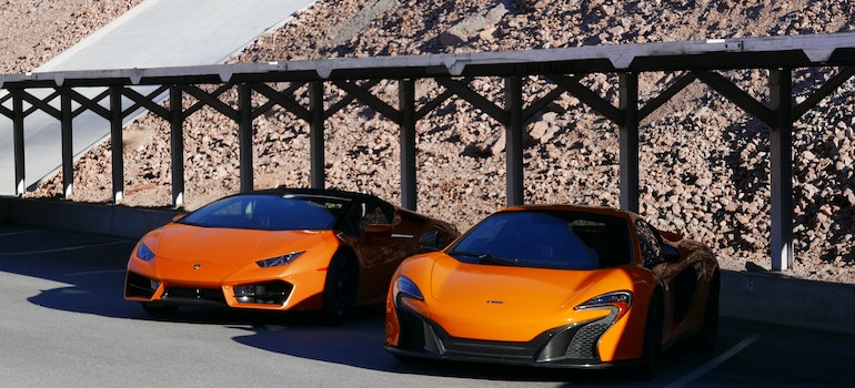 Parked orange luxury cars