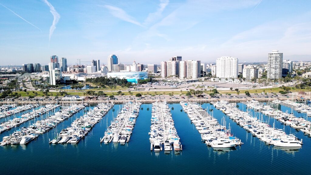 Buildings and boats by the water in Long Beach