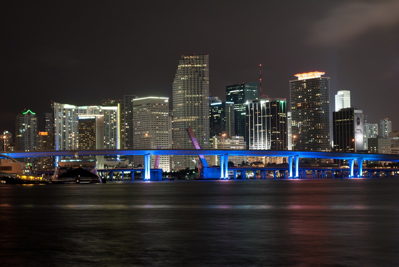 Buildings in Miami at night