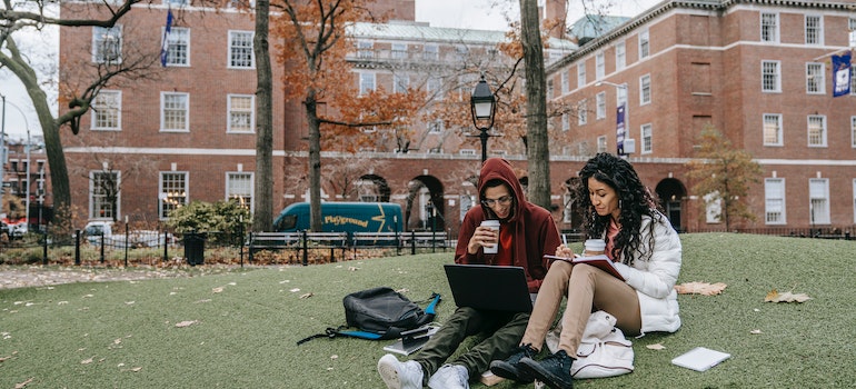 students studying on college campus