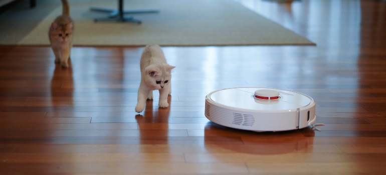 Picture of a robot vacuum cleaning your carpets after a move