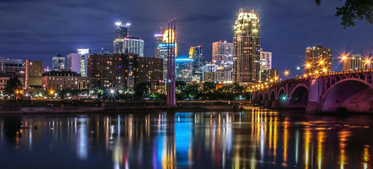 nighttime view of Minneapolis, MN