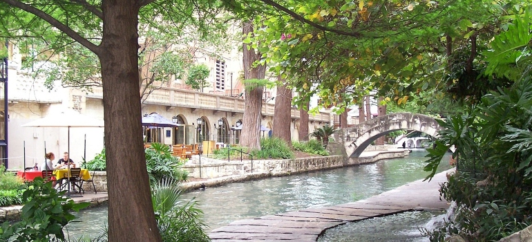 a path near the water in San Antonio Texas