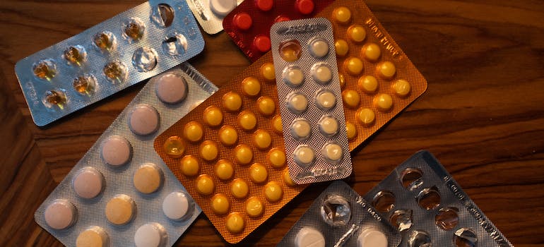 various pills on a table