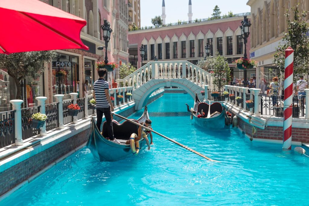 A boy in a gondola in Providence, one of the top neighborhoods for families in Las Vegas