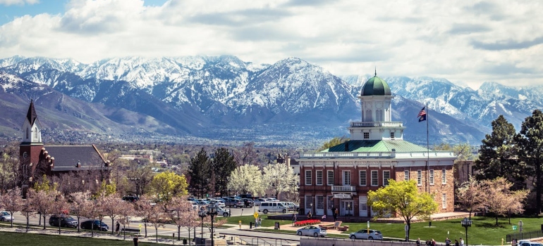 Salt Lake City with snowy mountains is one of the places to retire in Utah