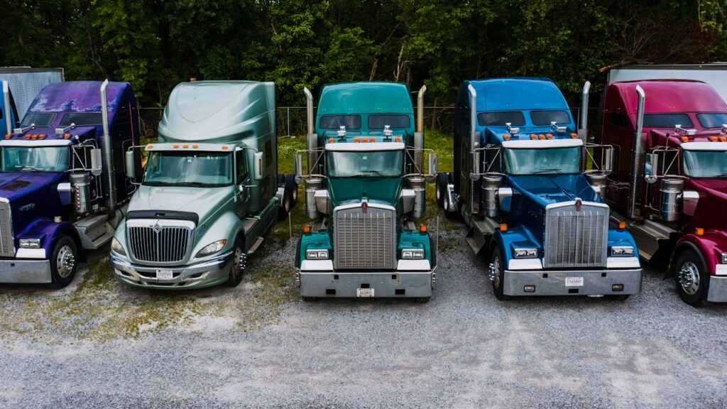 trucks parked in row