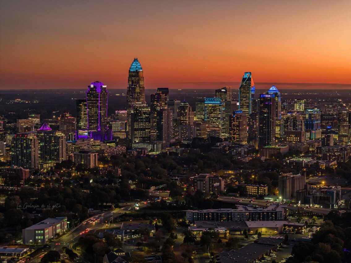 city of Charlotte, NC. during sunset