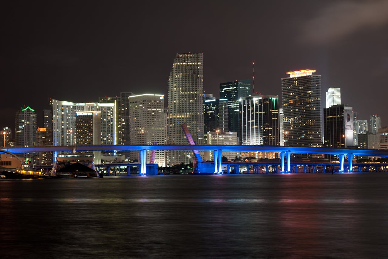 Miami, Florida during the night