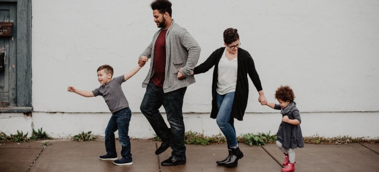 Picture of a family walking down the street