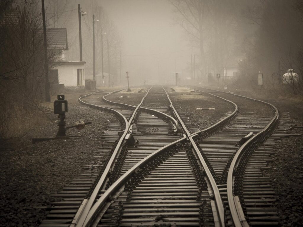 railroad tracks in a city