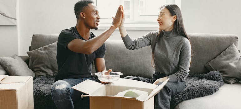 a couple giving a high five