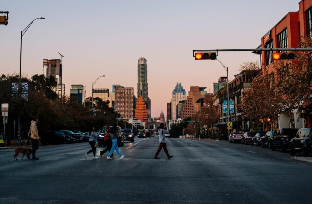 people walking on a street in Austin, Texas