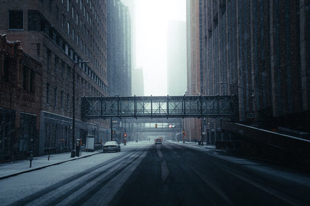 empty road between buildings