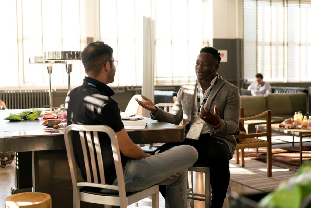 two men talking