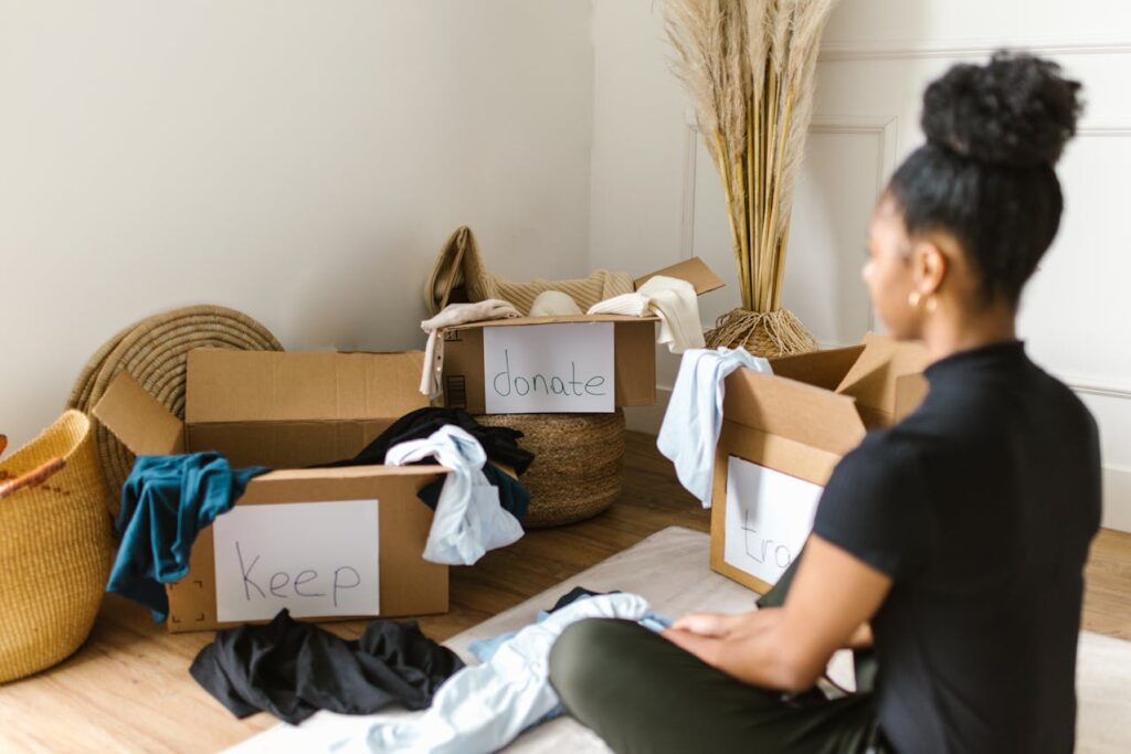 woman decluttering