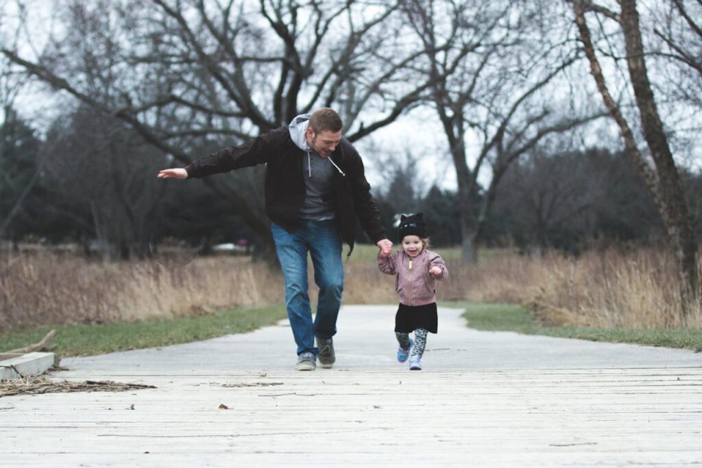 man and girl walking
