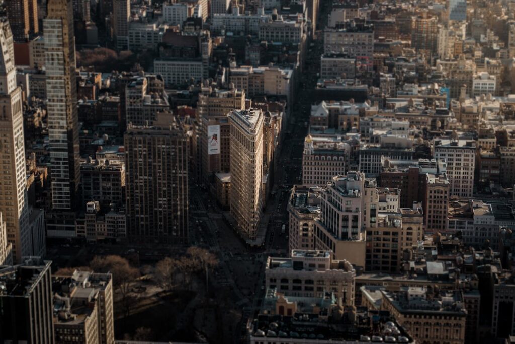 Drone Shot of the Flatiron Building in New York
