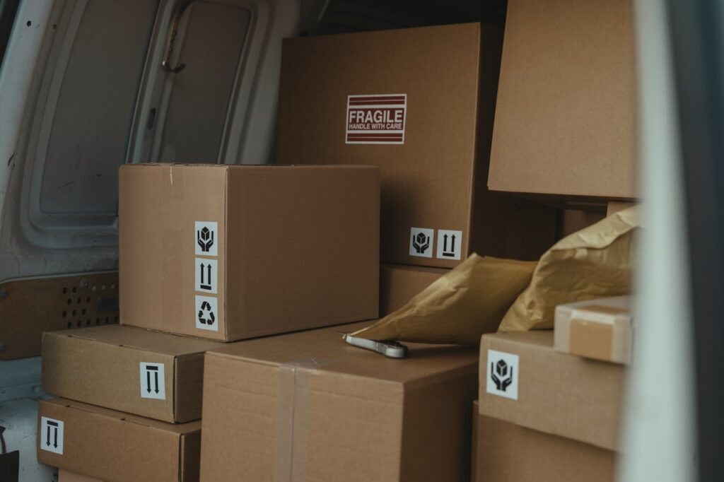 Parcels Inside a Delivery Van

