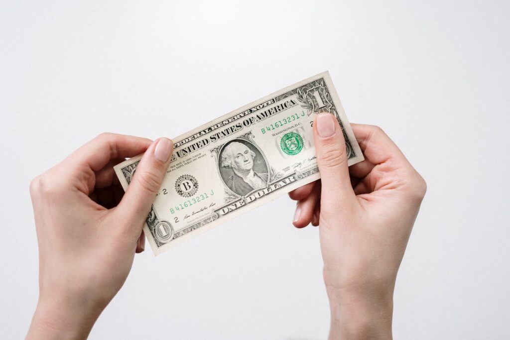 person holding a paper bill