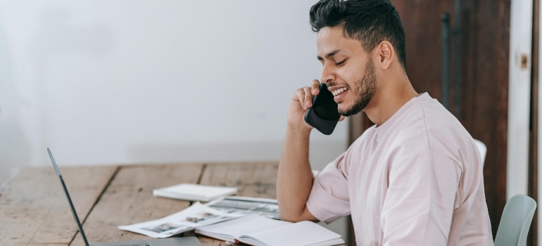 A man is talking on the phone.