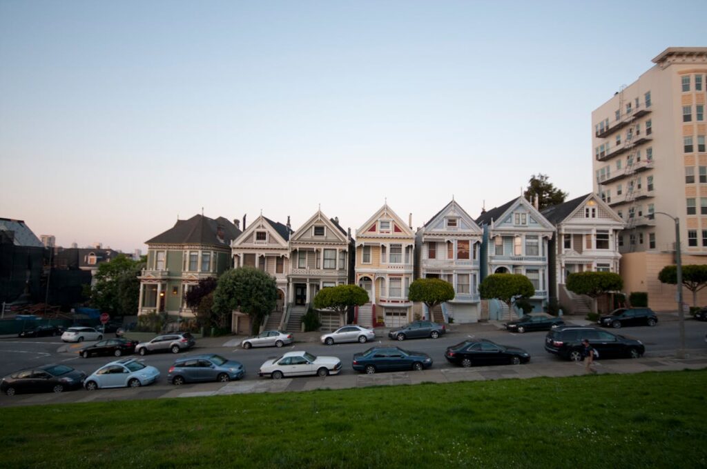 Iconic Painted Ladies in San Francisco at Dusk
