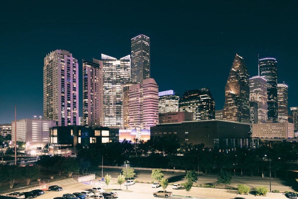 Downtown Illuminated at Night
