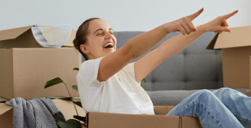 girl in a moving box