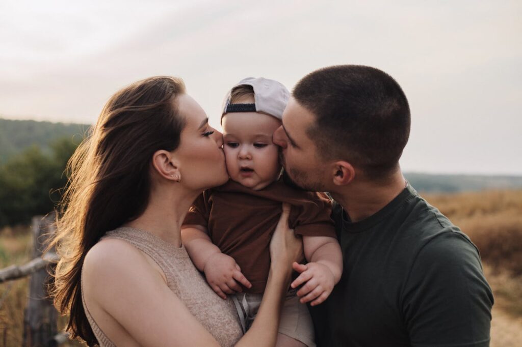 Loving Family Moment at Sunset Outdoors