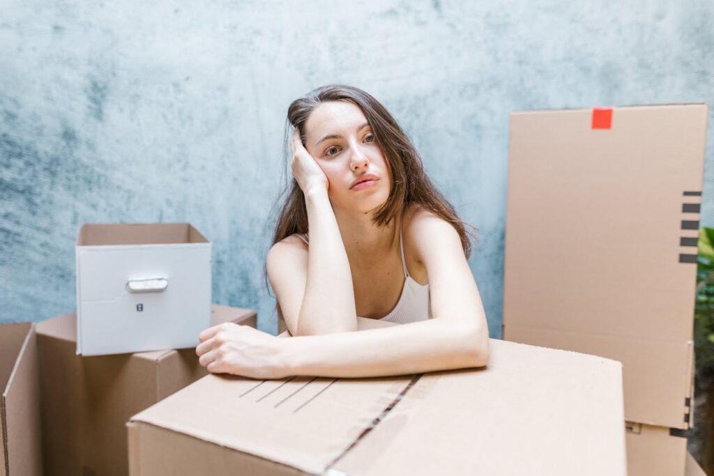 woman among boxes