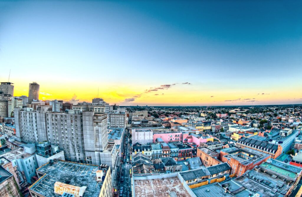 Aerial View of Buildings and Sky