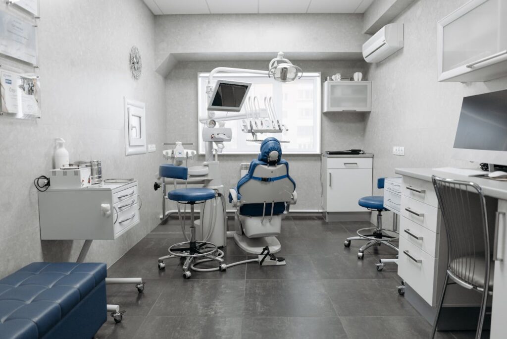 Dental Clinic with White Walls and Gray Floor