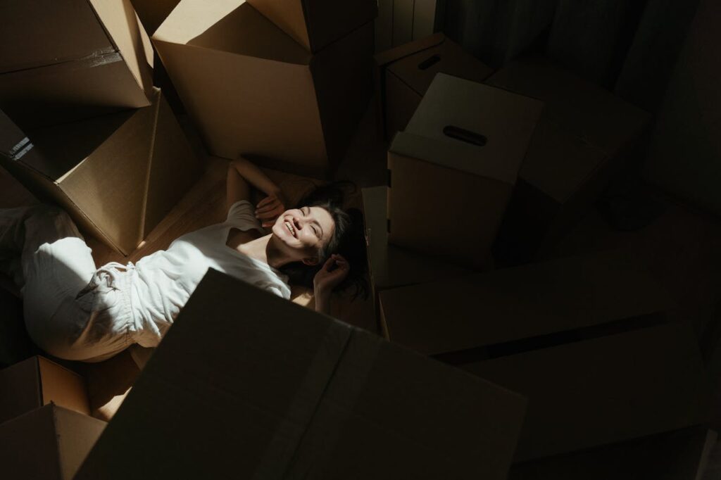 woman among boxes