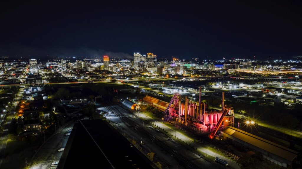 Birmingham Night Skyline with Sloss Furnaces