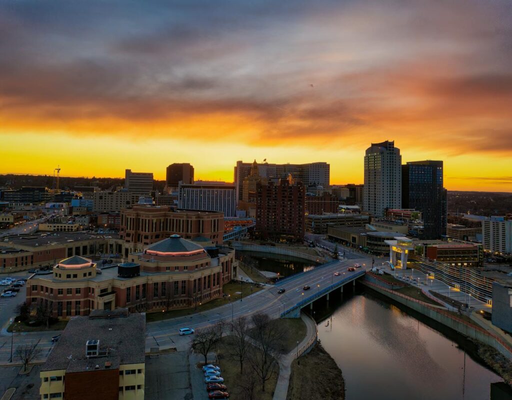 Cityscape of Rochester at Sunset, Minnesota, United States