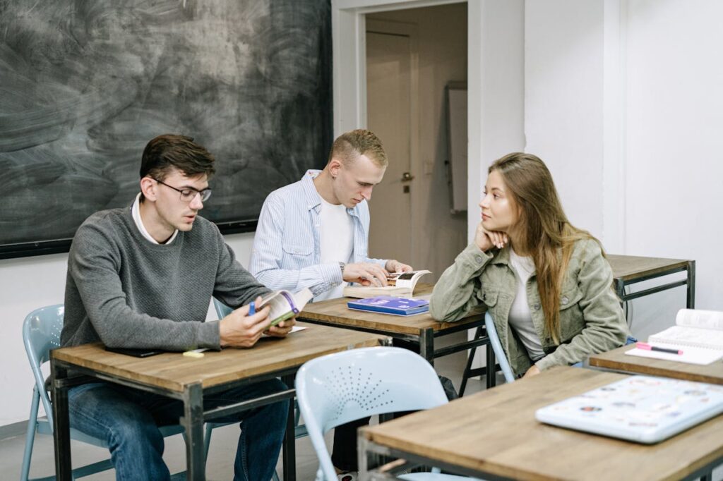 Woman looking at her Classmate while learning thai language after moving to Thailand from US